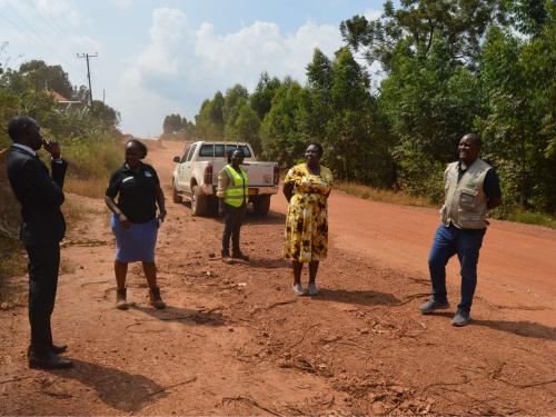 CAO-Ms Namayega Edith together with District technical staff inspecting progress of Mpigi-Muduuma road (15.6km) funded under GKMA-UDP programme 